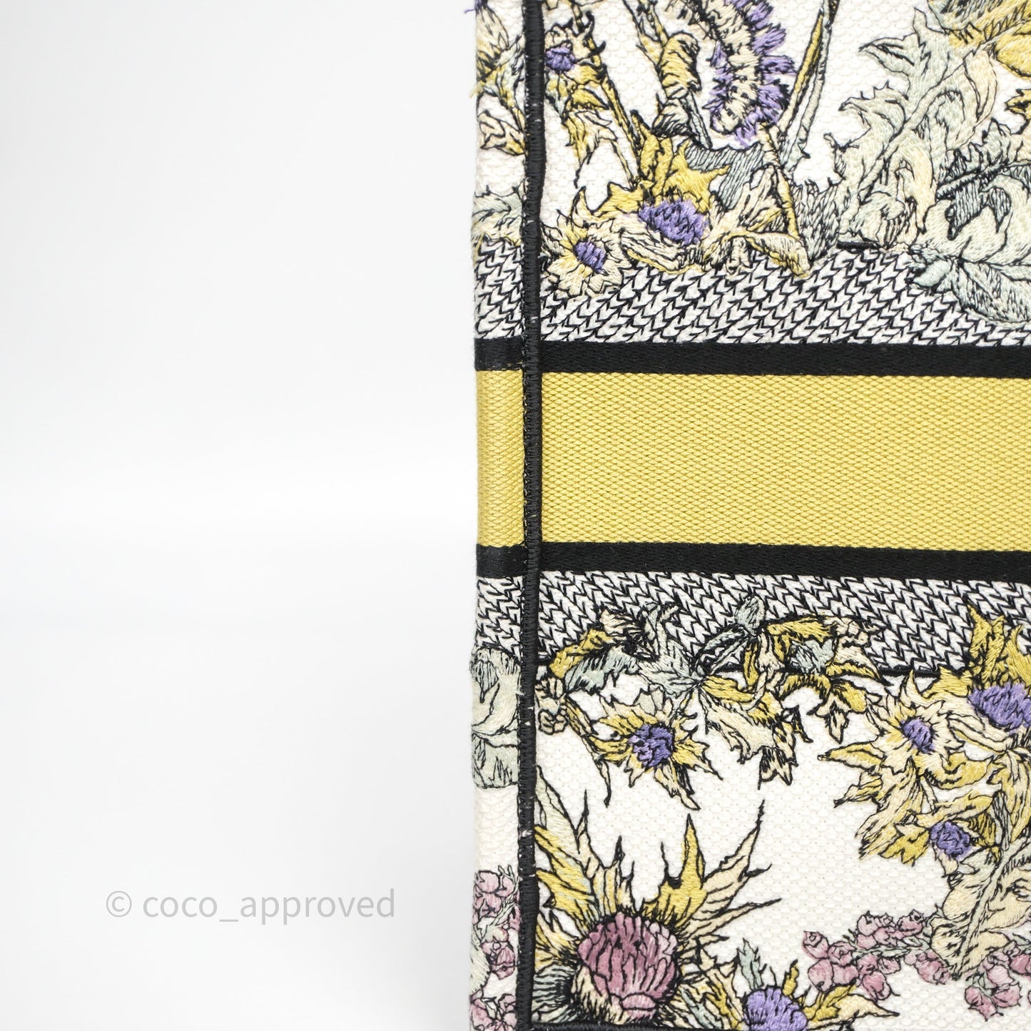 Christian Dior Medium (Old Small) Book Tote Latte Embroidery with Yellow Multicolor Dior Chardons Motif