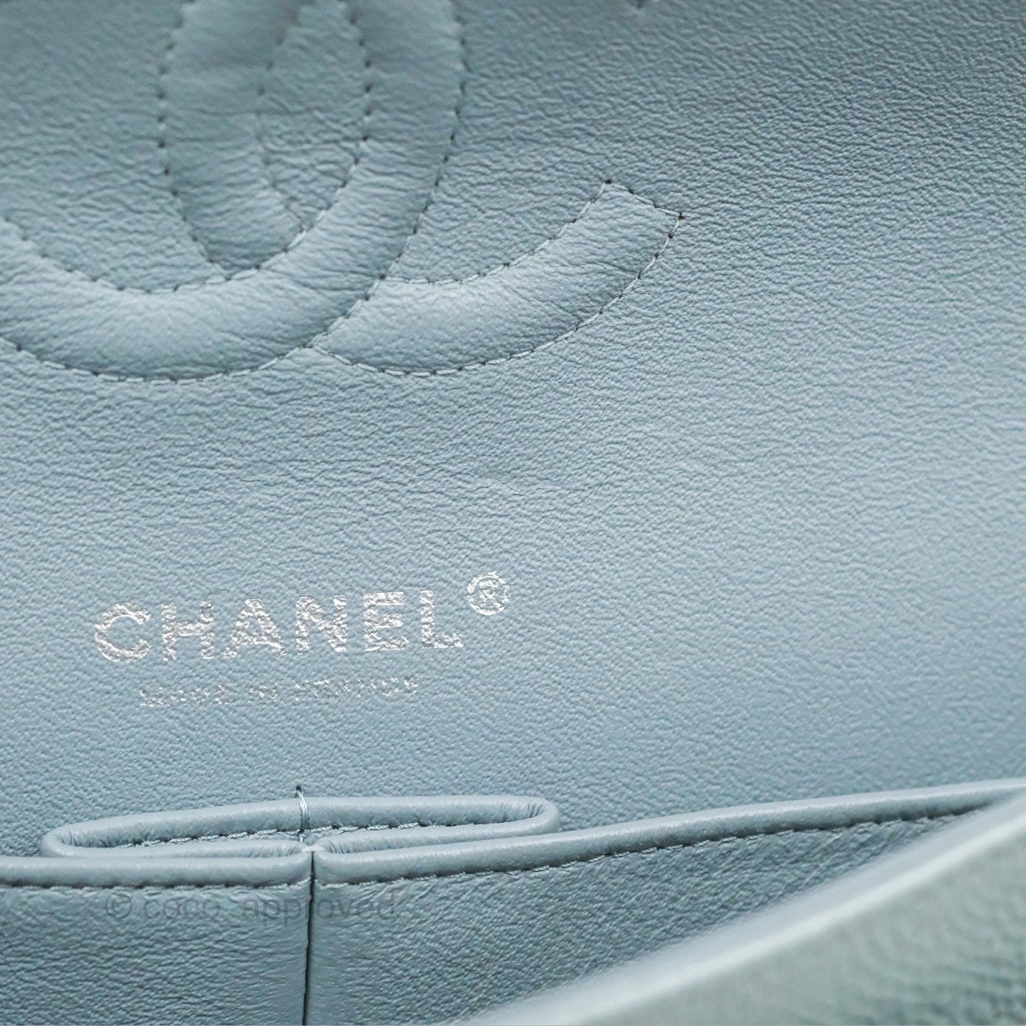 Chanel Classic M/L Medium Flap Quilted Light Grey Blue Caviar Silver Hardware