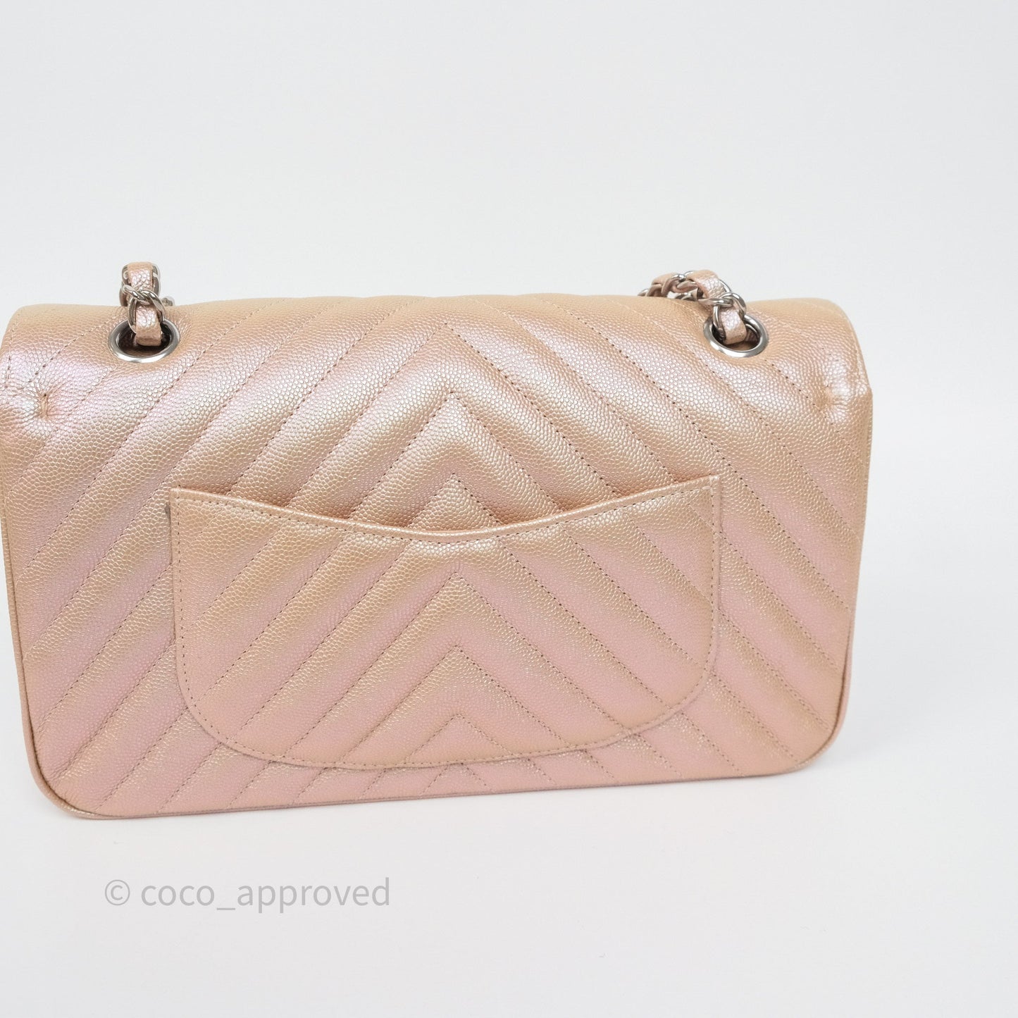 Chanel Classic Medium Double Flap Chevron Iridescent Rose Gold Pink Caviar 17B