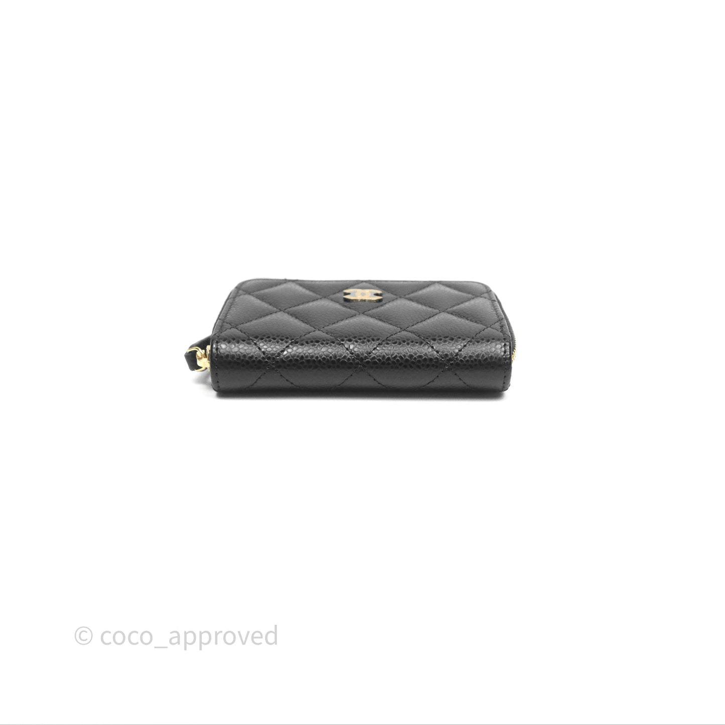 Chanel Quilted Zip Card Holder Black Caviar Gold Hardware
