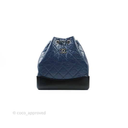 Chanel Small Gabrielle Backpack Navy Black Aged Calfskin