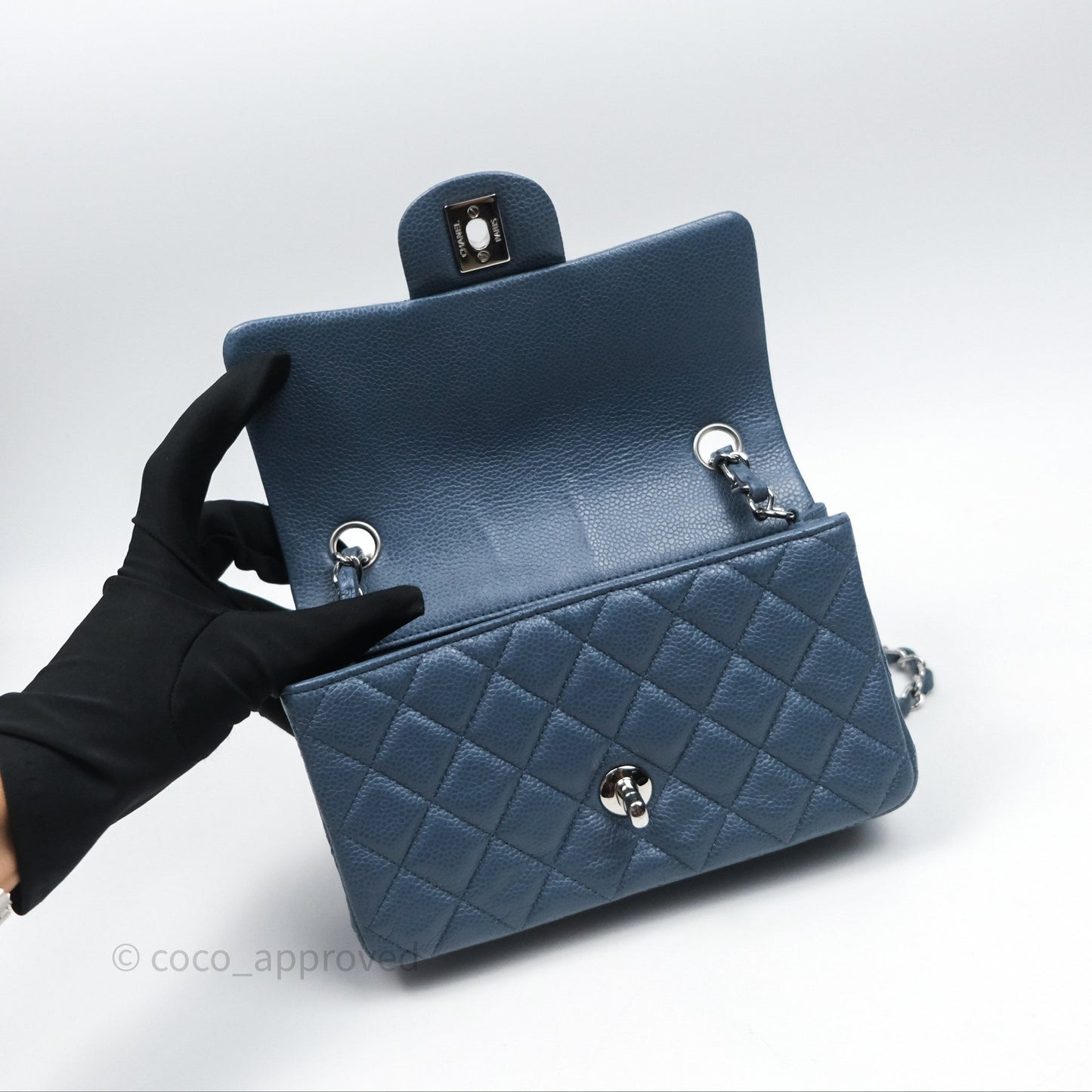 Chanel Quilted Mini Rectangular Blue Caviar Silver Hardware