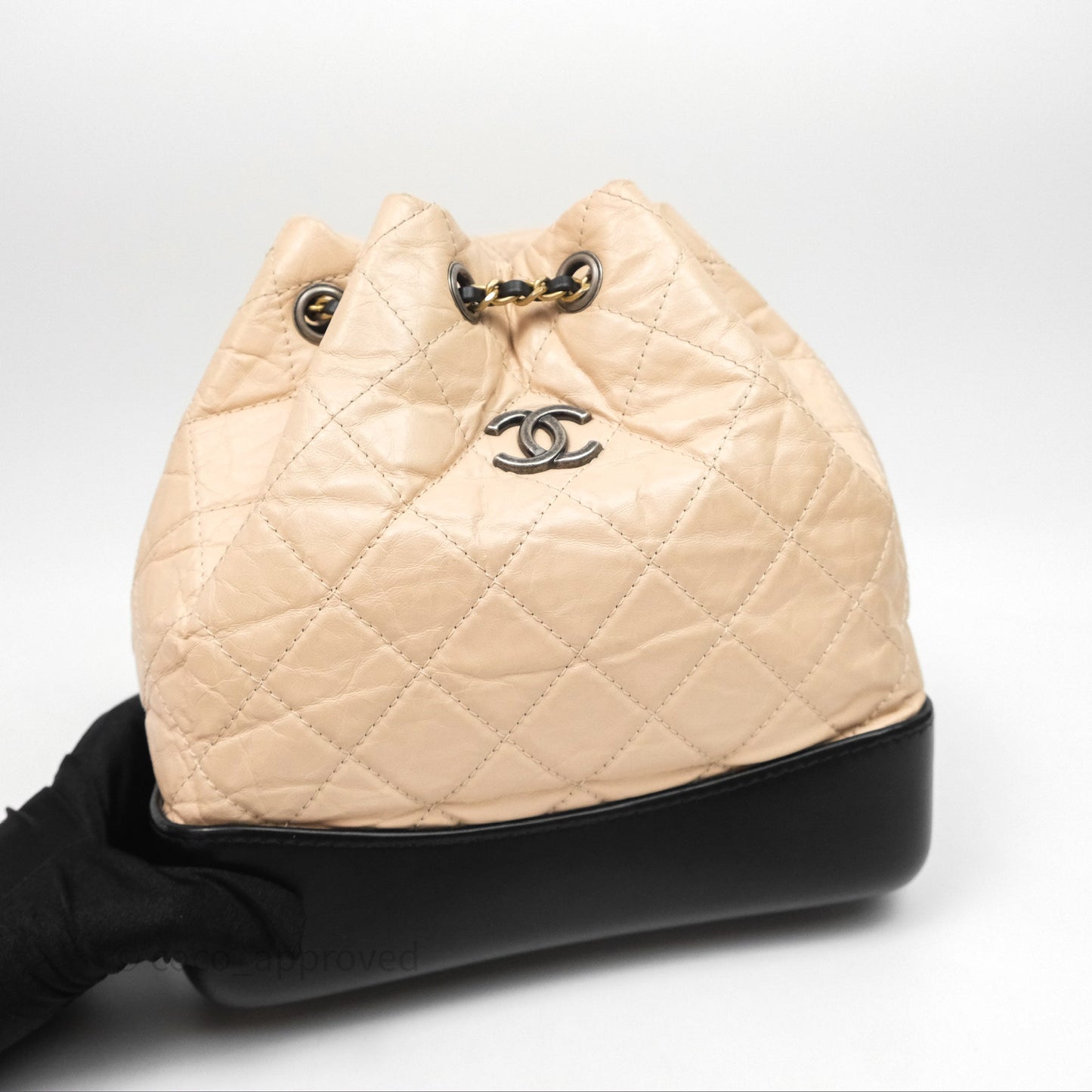 Chanel Quilted Small Gabrielle Backpack Black/Beige Aged Calfskin