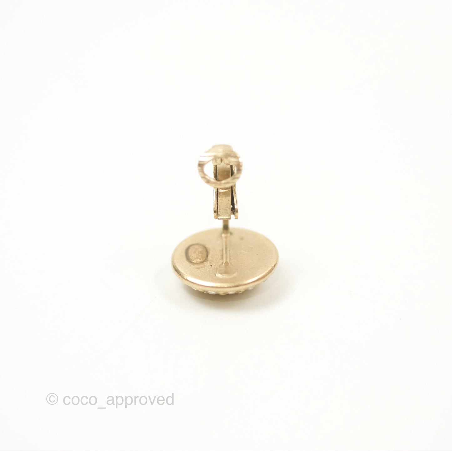 Chanel Round CC Crystal Ear Clips Gold Tone 16B