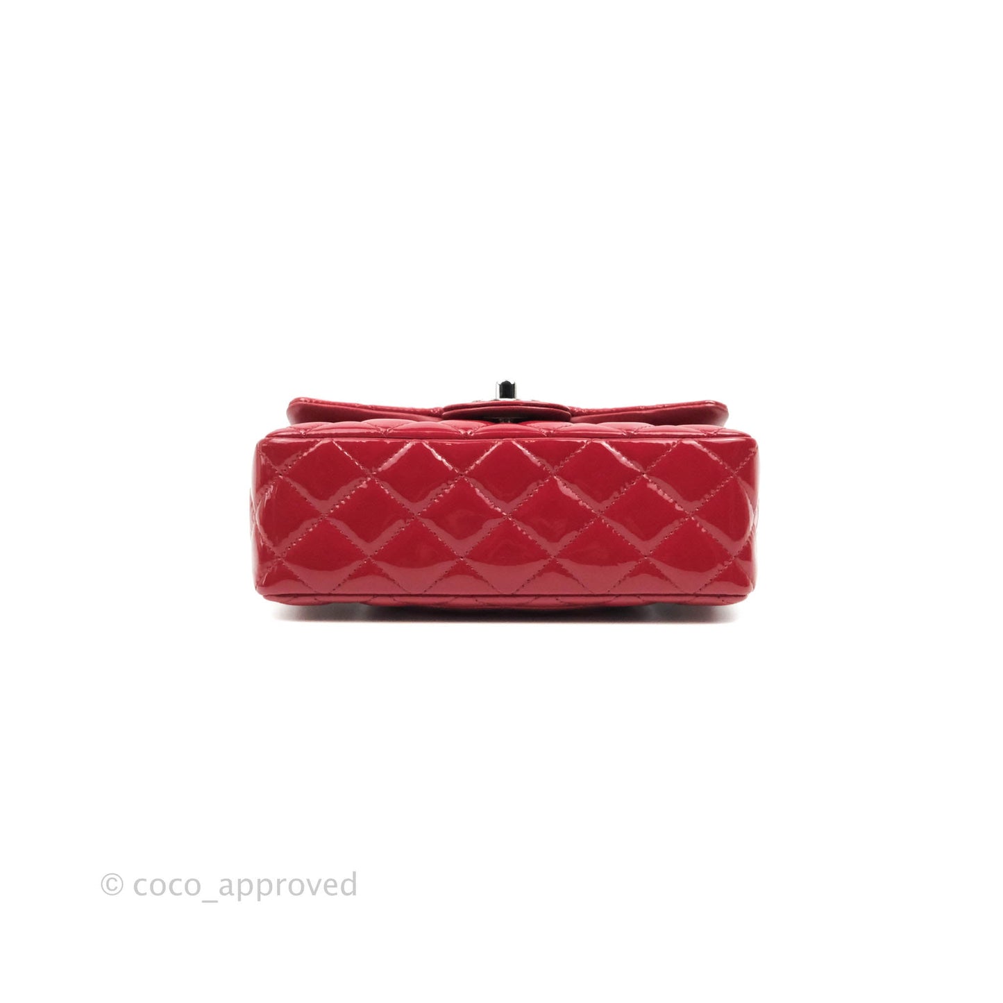 Chanel Quilted Mini Rectangular Flap Red Patent Gun Metal
