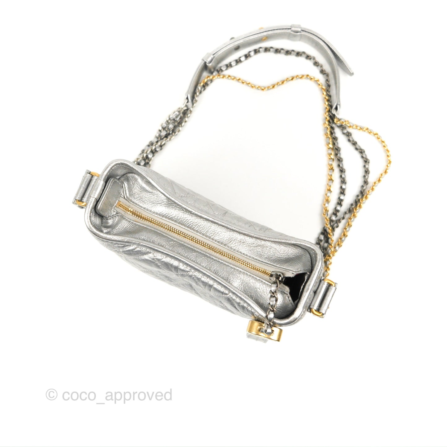 Chanel Quilted Small Gabrielle Hobo Metallic Silver Aged Calfskin Mixed Hardware
