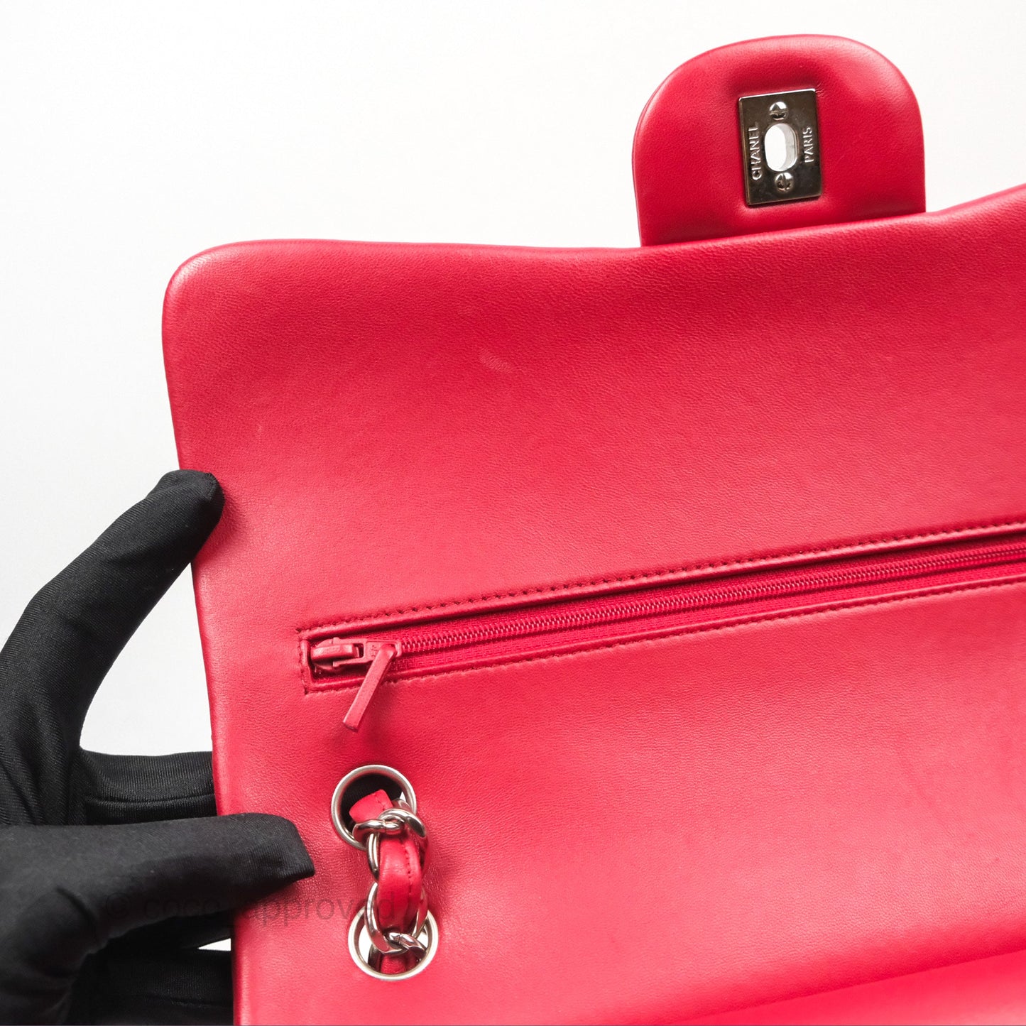 Chanel Jumbo Double Flap Red Lambskin Silver Hardware