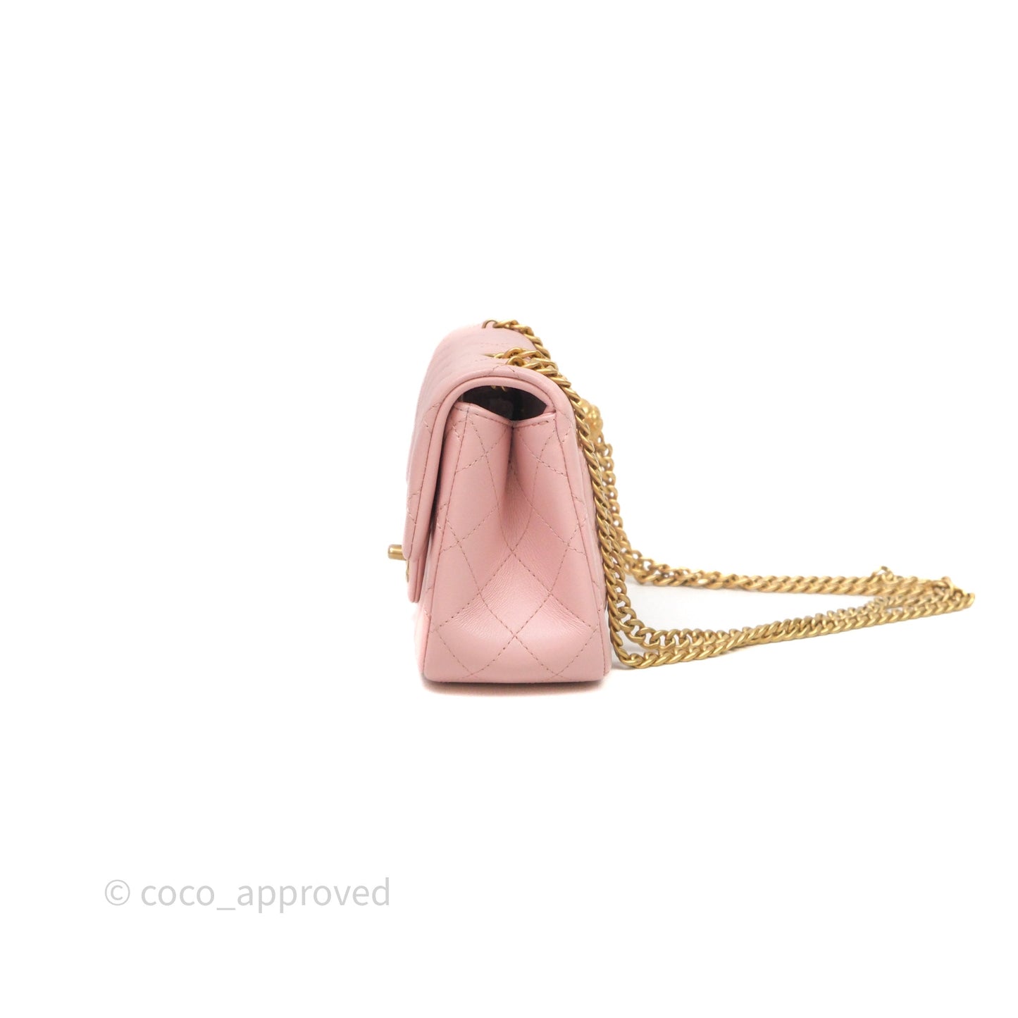 Chanel Quilted Mini Square Flap with Camellia Adjustable Chain Pink Clair Lambskin