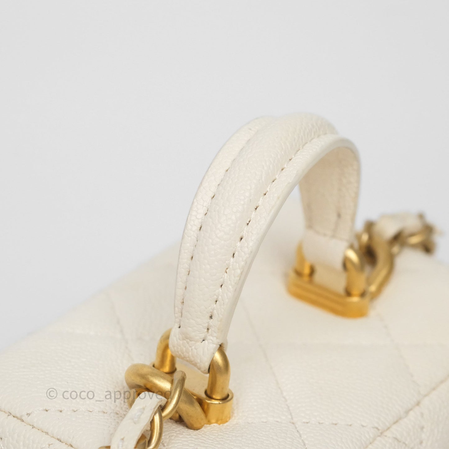 Chanel Quilted Mini Top Handle Vanity With Chain Ivory Caviar Aged Gold Hardware