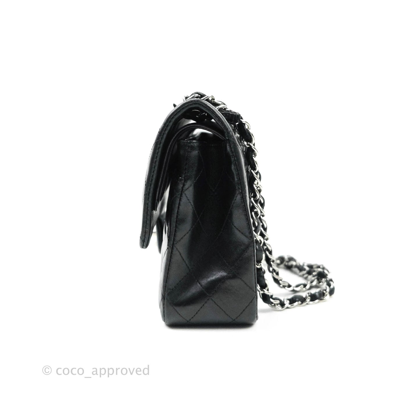 Chanel Classic M/L Medium Double Flap Bag Black Lambskin Silver Hardware