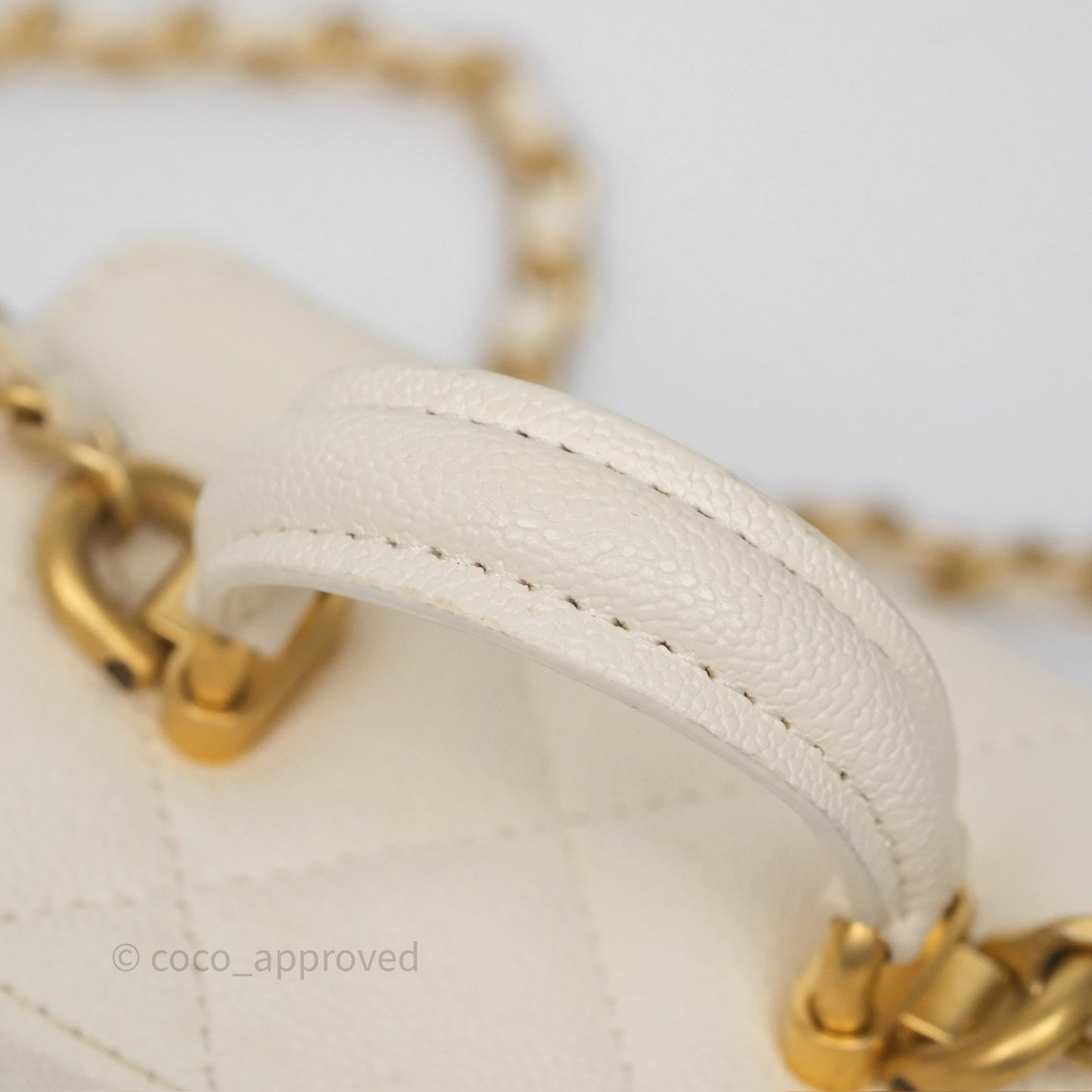 Chanel Quilted Mini Top Handle Vanity With Chain Ivory Caviar Aged Gold Hardware