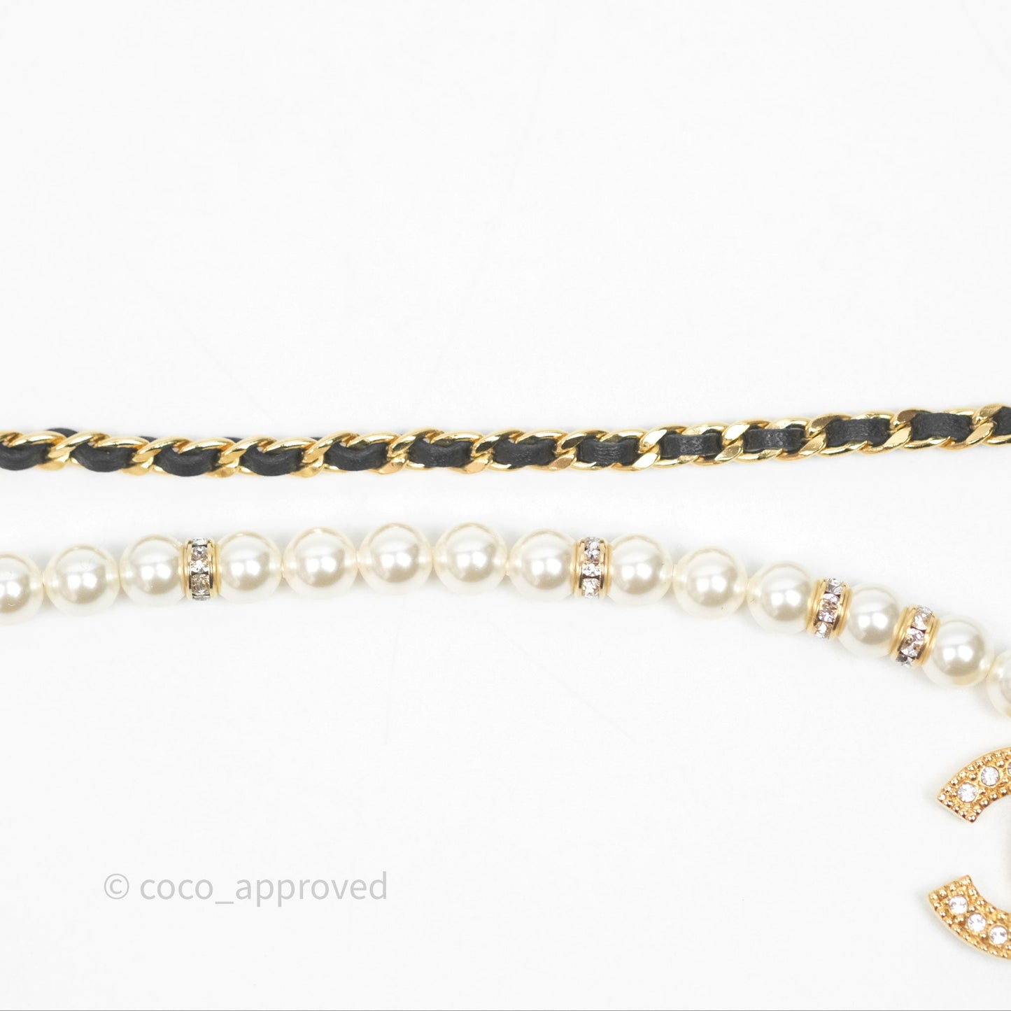 Chanel CC Pearl Crystals Double Necklace Gold Tone 24K