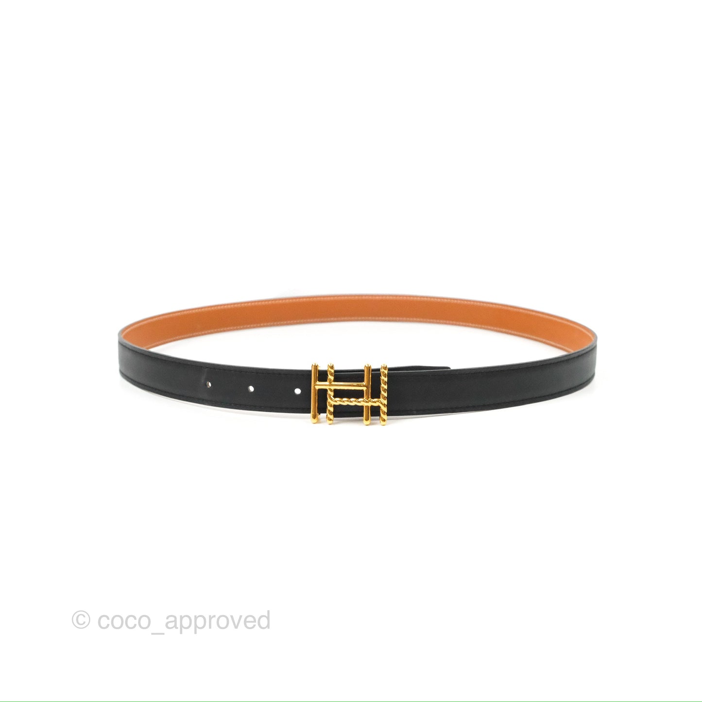 Hermès H au Carre Twist Belt Buckle & Reversible Gold Epsom/Black Swift 24 mm