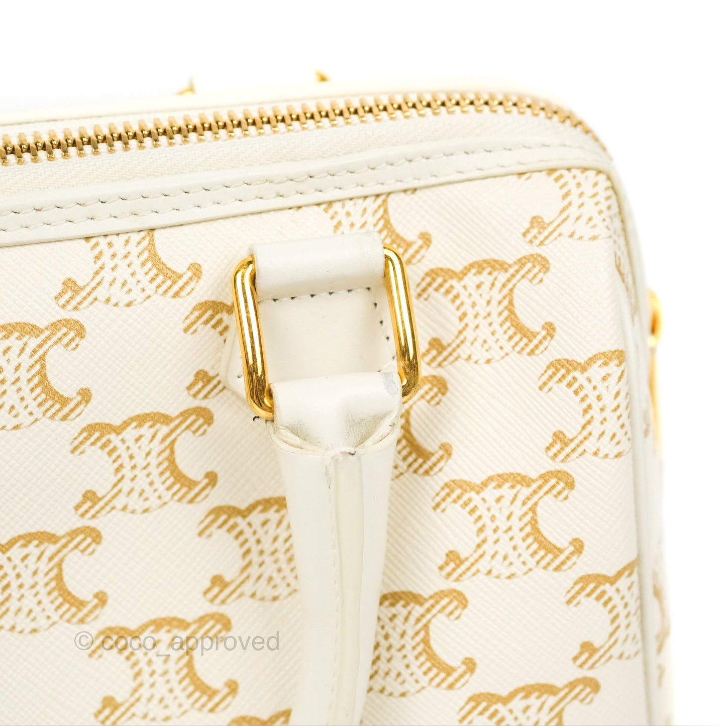 Celine Small Boston Bag White Triomphe Canvas Calfskin