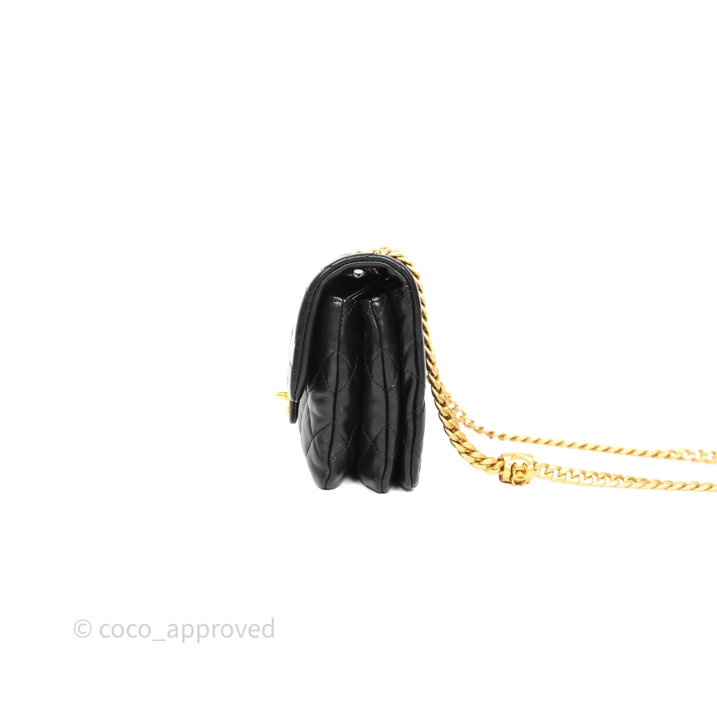 Chanel Small All Slide Adjustable Chain Flap Bag Black Lambskin Aged Gold Hardware 22K