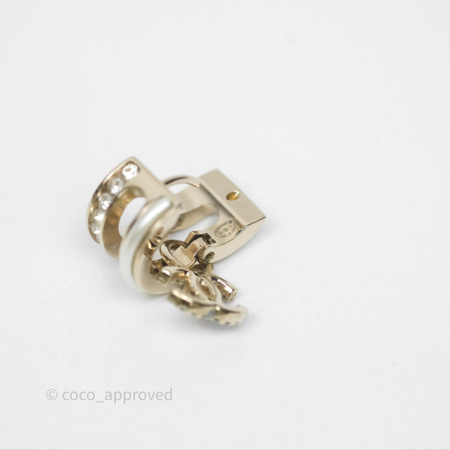 Chanel Crystal CC Pearl Hoop Earrings Gold Tone 21B