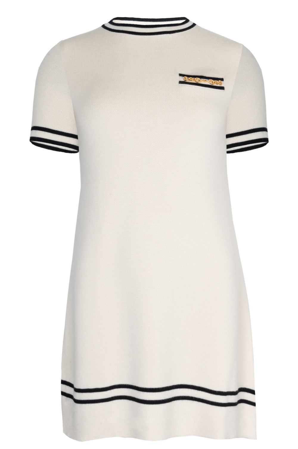 Luxury Gucci Trending 2025 Horsebit Contrast Trim Knit Mini Dress Ivory