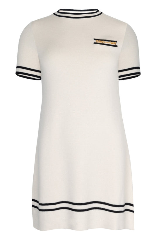 Luxury Gucci Trending 2025 Horsebit Contrast Trim Knit Mini Dress Ivory