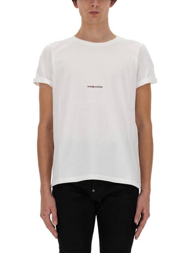Luxury Saint Laurent Men's Small Logo Short Sleeve T-Shirt White