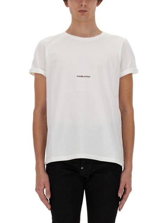 Luxury Saint Laurent Men's Small Logo Short Sleeve T-Shirt White