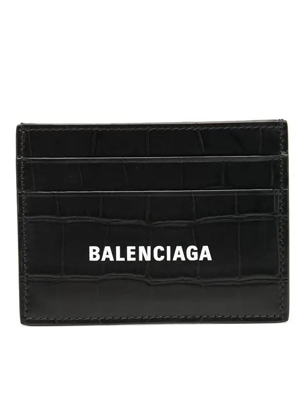 Luxury Balenciaga Crocodile Logo Card Wallet Black