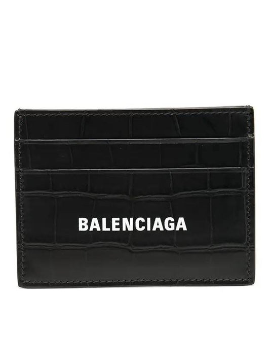Luxury Balenciaga Crocodile Logo Card Wallet Black