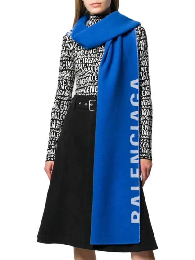 Luxury Balenciaga Logo Wool Muffler Blue