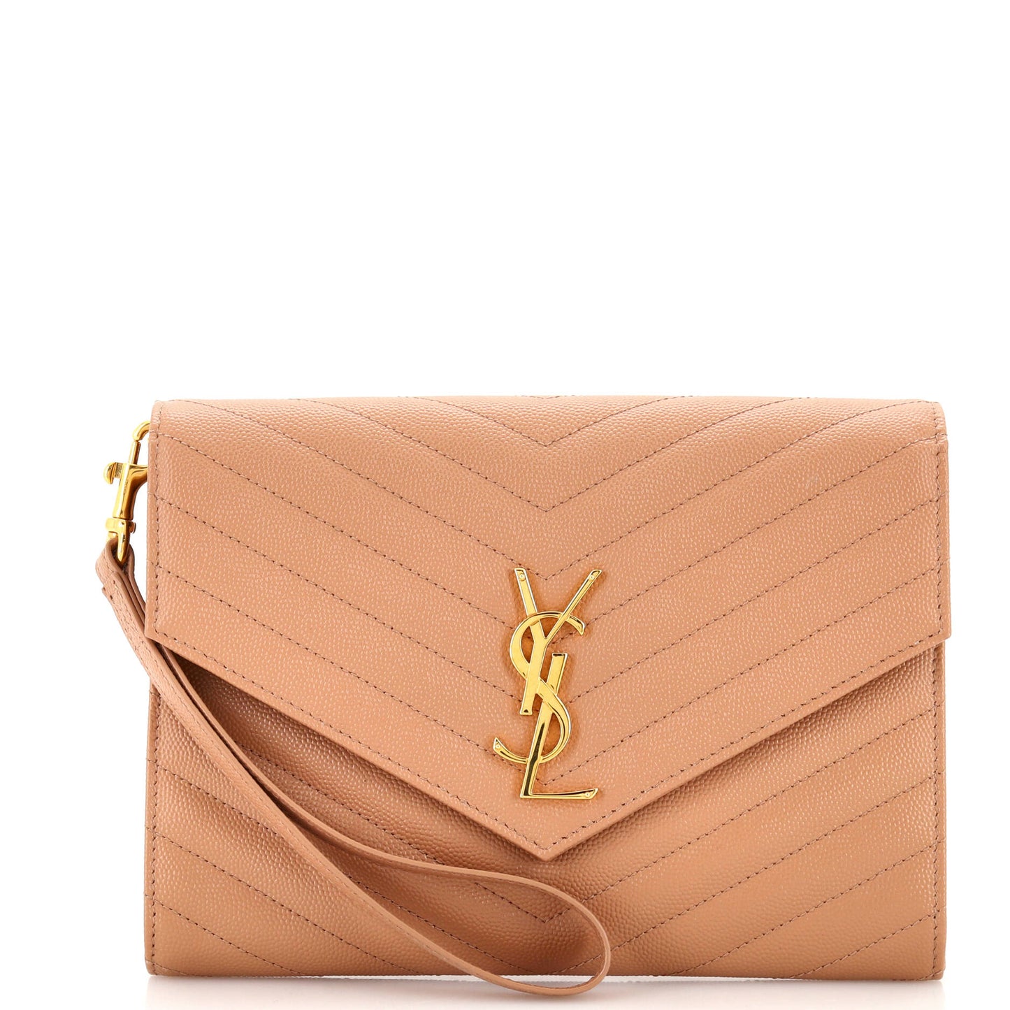 Luxury Saint Laurent Classic Monogram Envelope Wristlet Clutch Mixed Matelasse Leather