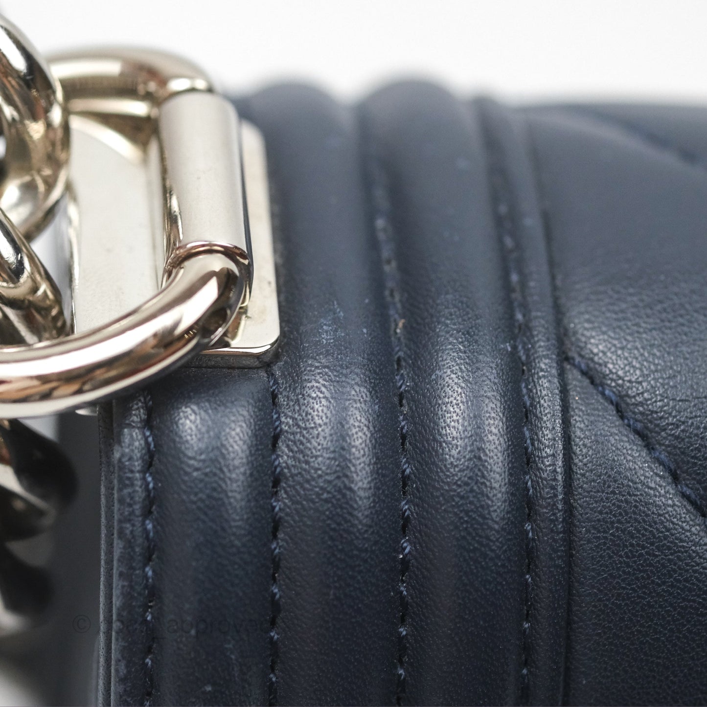 Chanel Small Chevron Boy Navy Calfskin Silver Hardware
