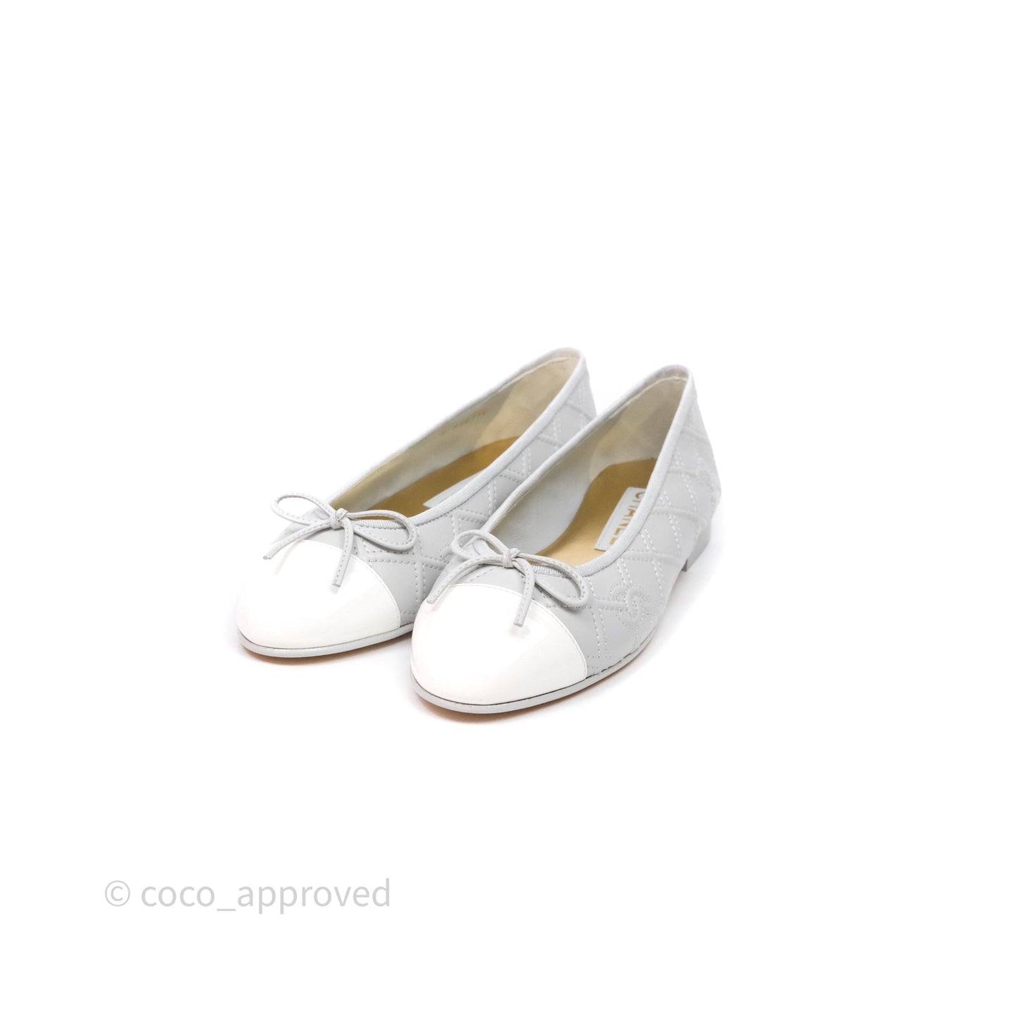 Chanel CC Quilted Light Grey Ballerina Flats Size 36.5