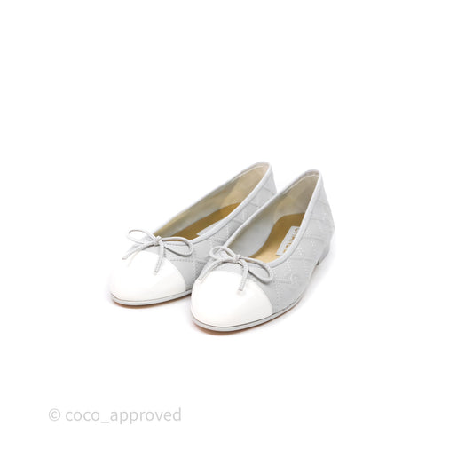 Chanel CC Quilted Light Grey Ballerina Flats Size 36.5