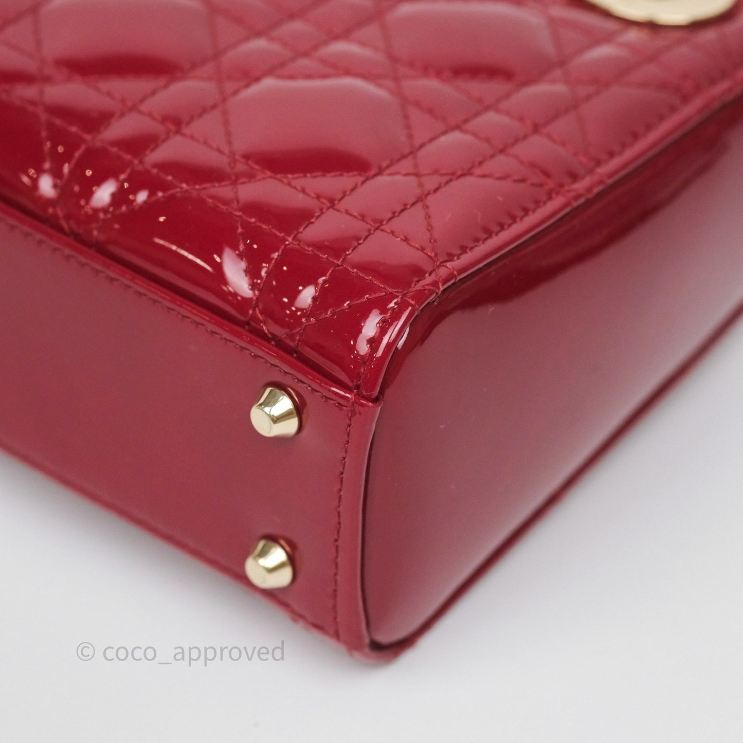 Christian Dior Mini Lady Dior Red Patent Cannage Gold Hardware
