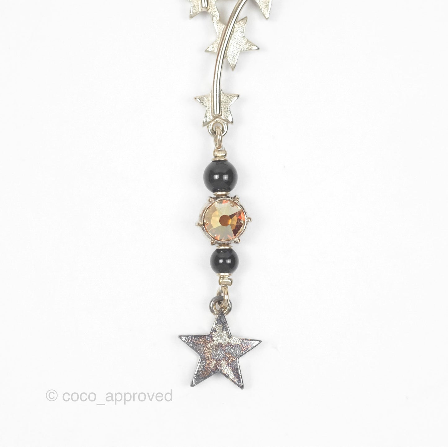 Chanel Crystal CC Star Drop Necklace Gold Tone 21S