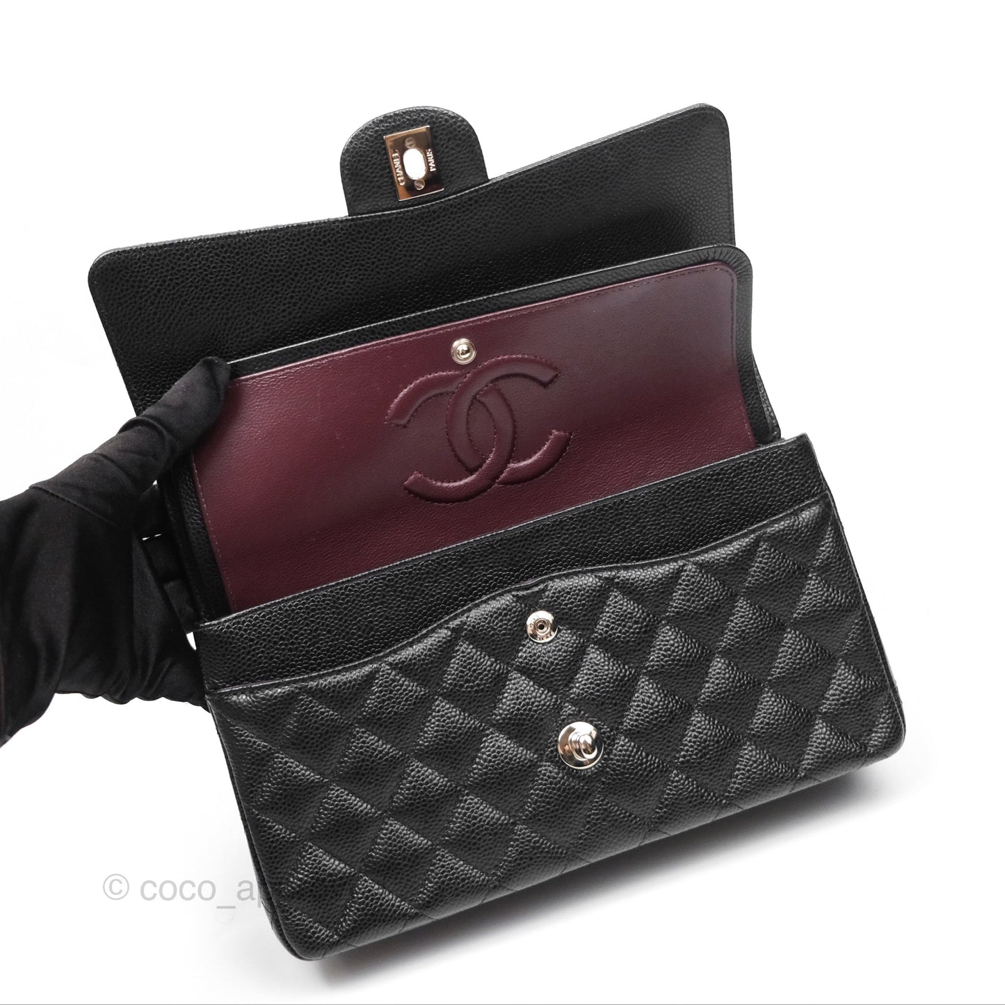 Chanel Classic M/L Medium Flap Quilted Black Caviar Silver Hardware