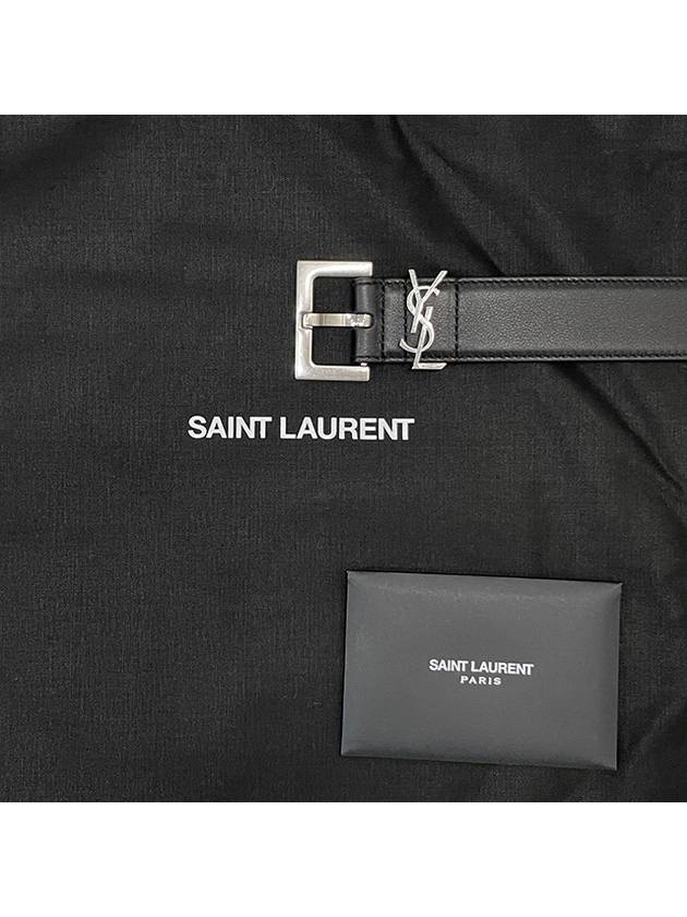 Luxury Saint Laurent Square Buckle Monogram Leather Belt Black