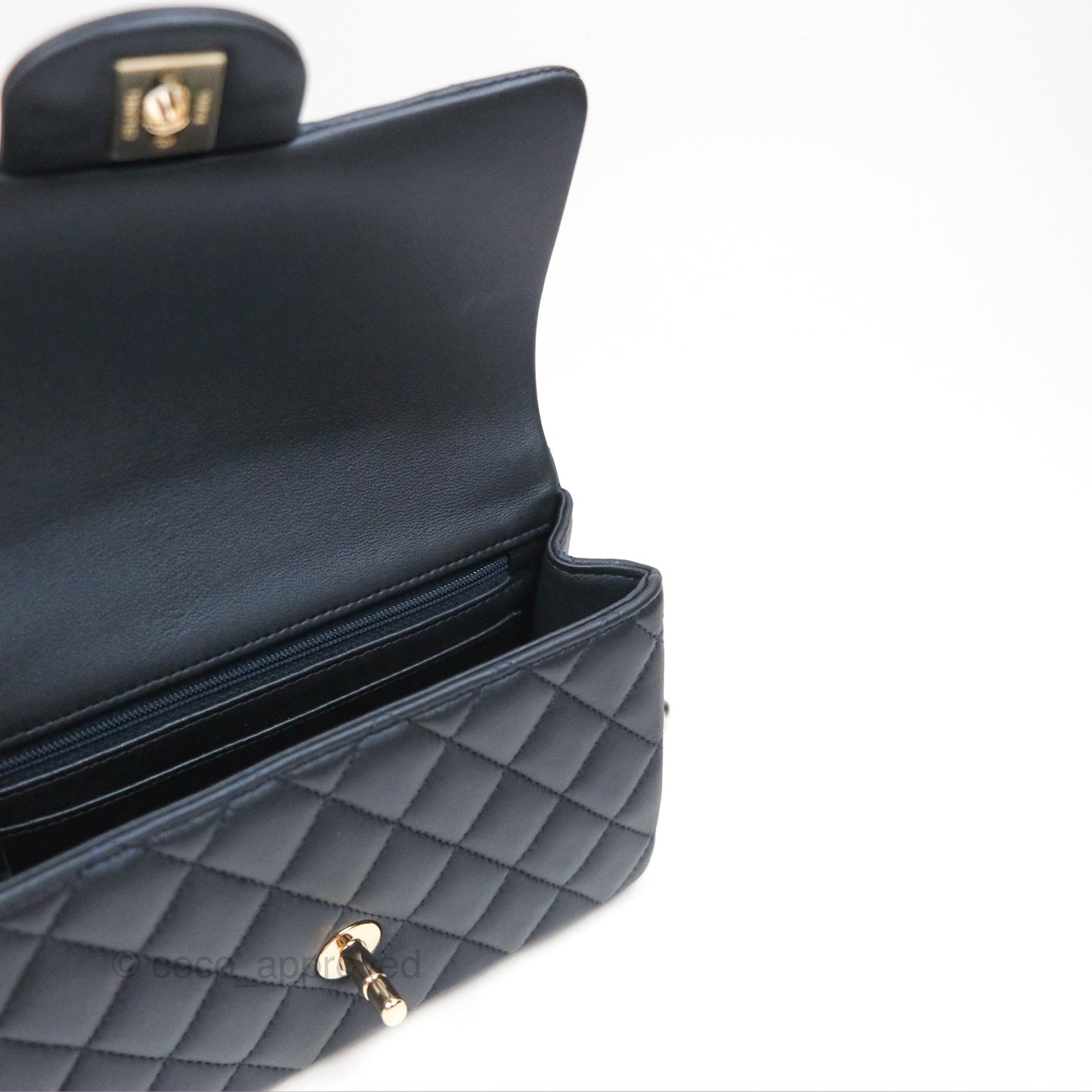 Chanel Top Handle Mini Rectangular Flap Bag Iridescent Navy Lambskin Gold Hardware