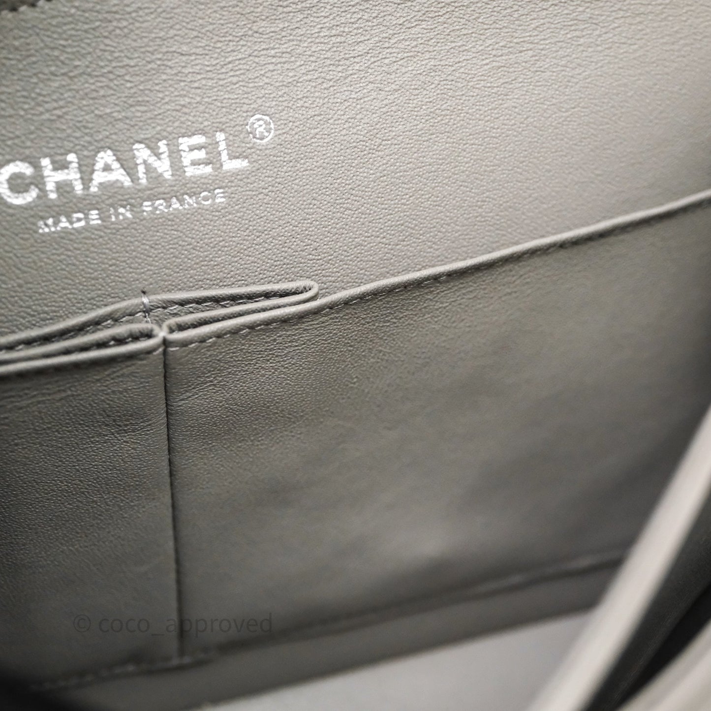 Chanel Classic M/L Medium Flap Quilted Grey Lambskin Silver Hardware