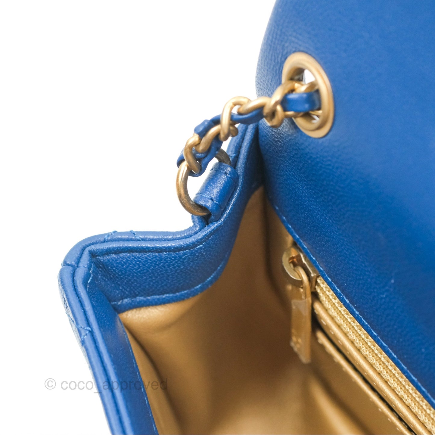 Chanel Pearl Crush Mini Rectangular Blue Lambskin Aged Gold Hardware