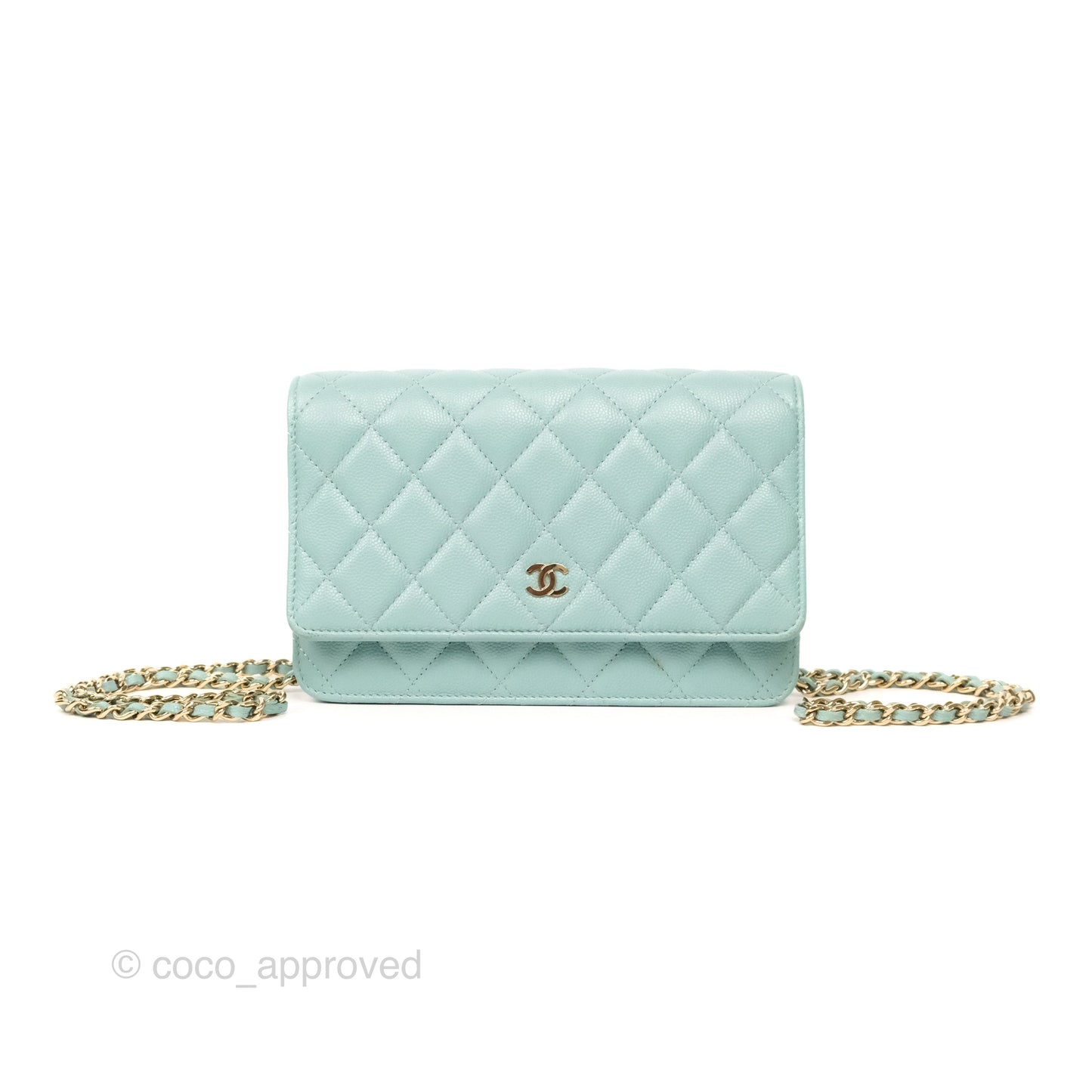Chanel Quilted Classic Wallet On Chain WOC Tiffany Blue Caviar Gold Hardware