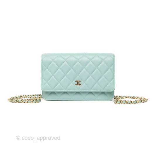 Chanel Quilted Classic Wallet On Chain WOC Tiffany Blue Caviar Gold Hardware