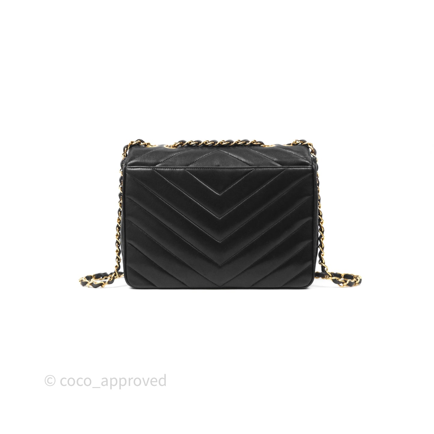 Chanel Vintage Chevron Envelope Flap Bag Black Lambskin 24K Gold Hardware