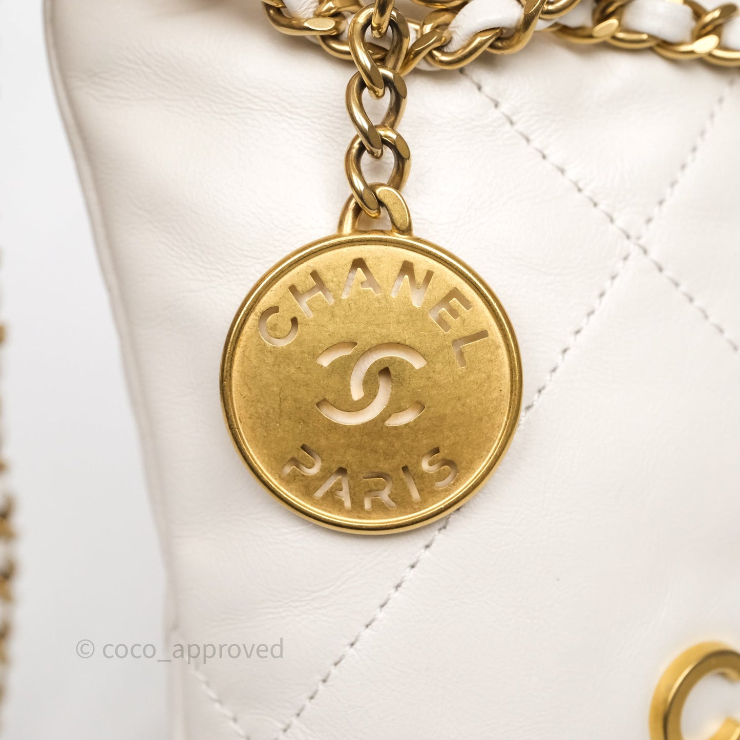Chanel 22 Mini Bag White Calfskin Aged Gold Hardware