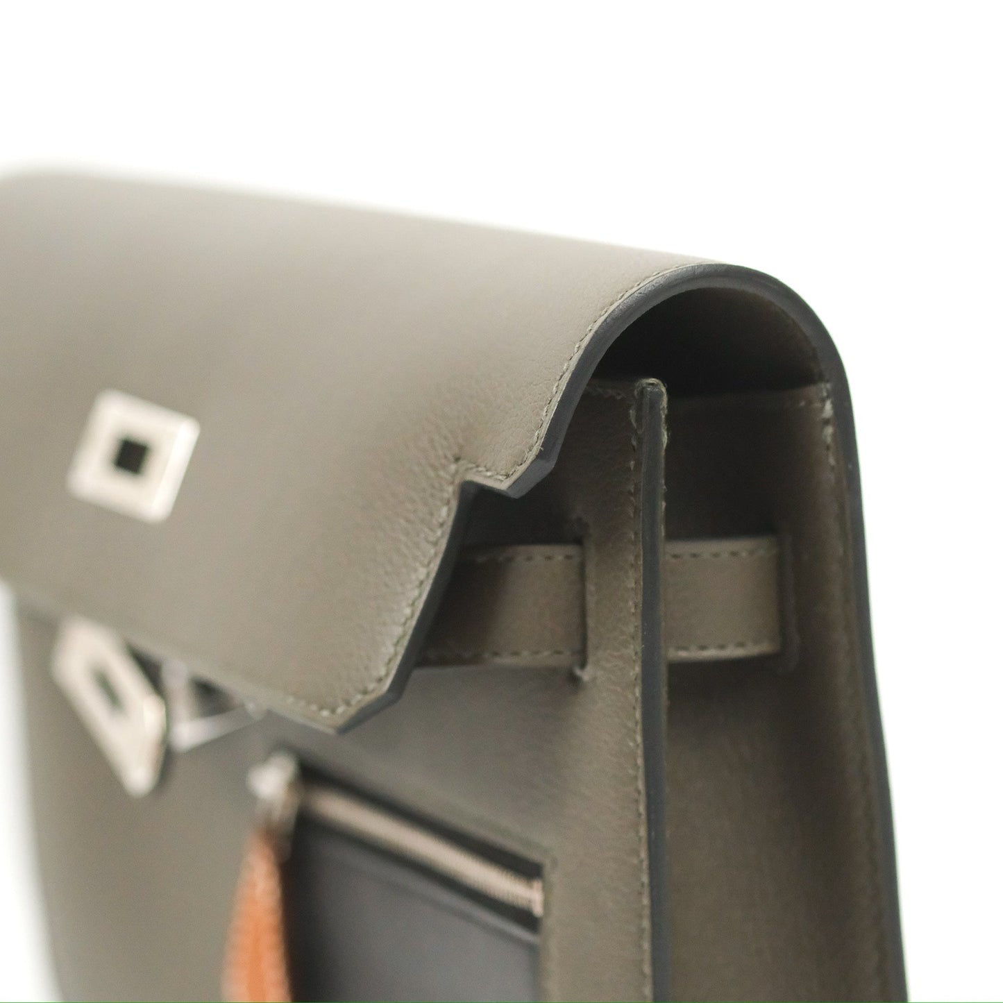 Hermès Kelly Depeches 25 Pouch Vert-De-Gris / Noir / Fauve Evercolor Evergrain & Barenia Calfskin