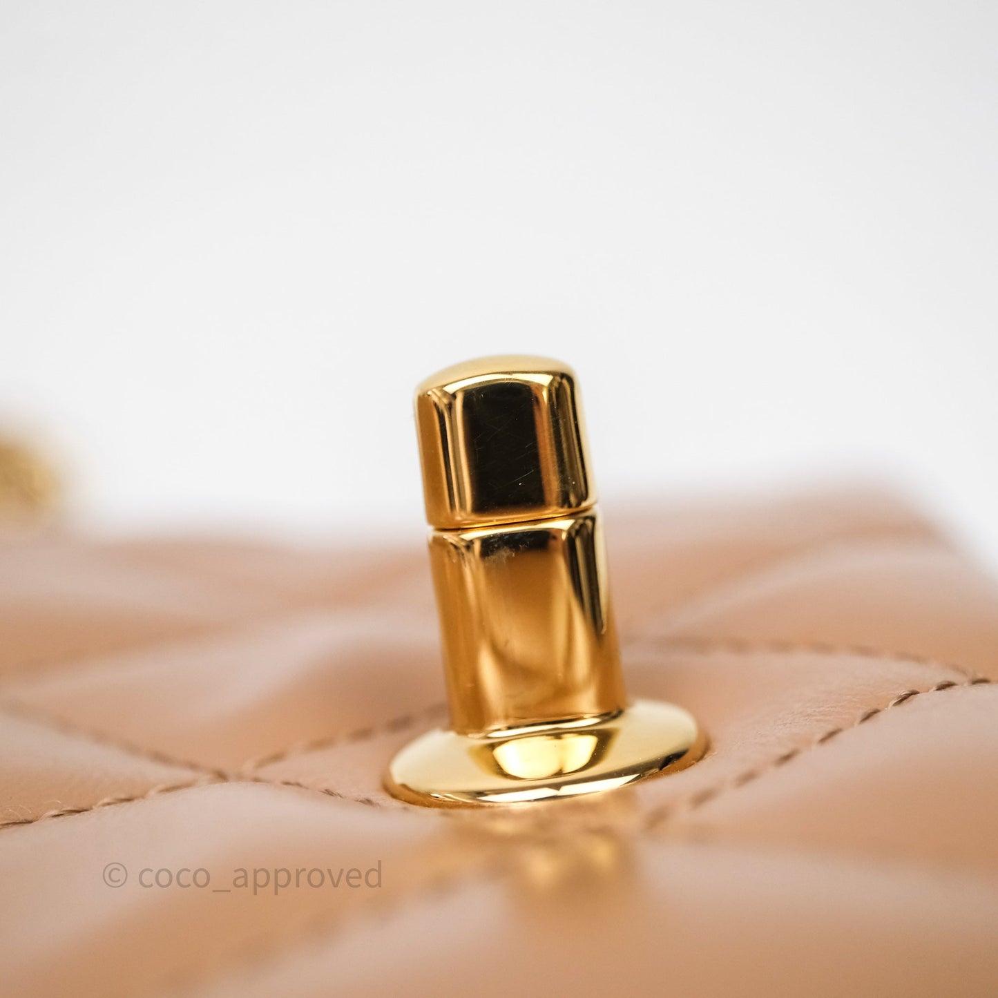 Chanel Top Handle Flap Bag Beige Lambskin Gold Hardware