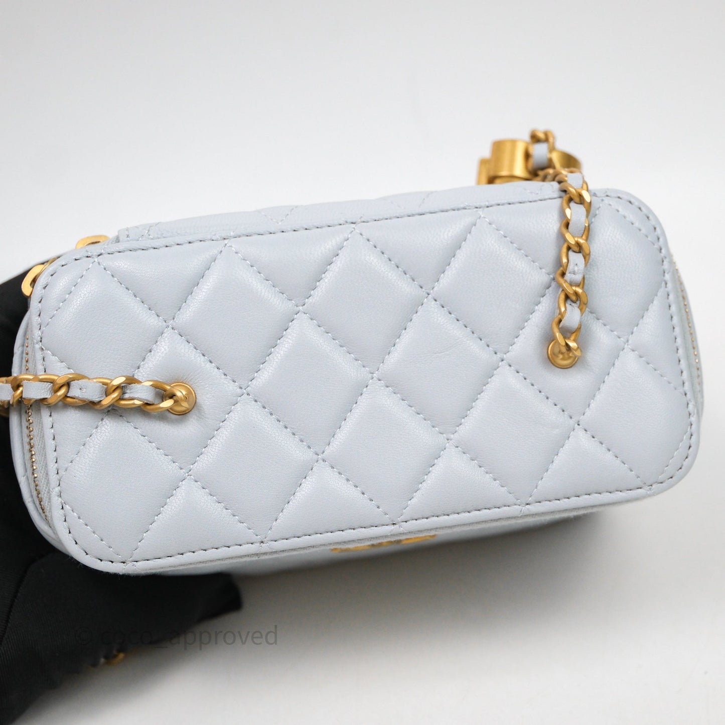 Chanel Vanity with Adjustable Chain Blue Lambskin Aged Gold Hardware