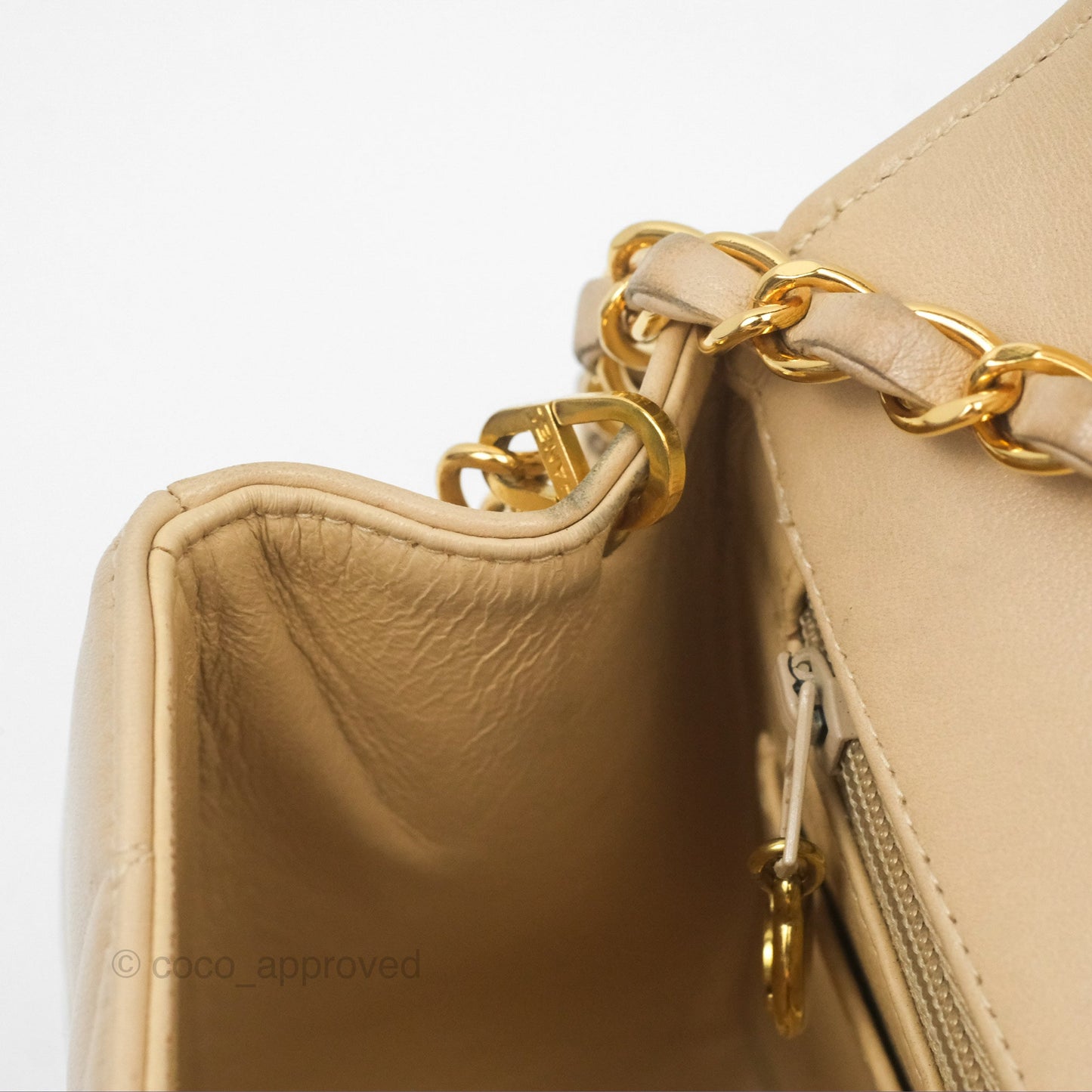 Chanel Vintage Small Quilted Classic Diana Flap Bag Beige Lambskin 24K Gold Hardware