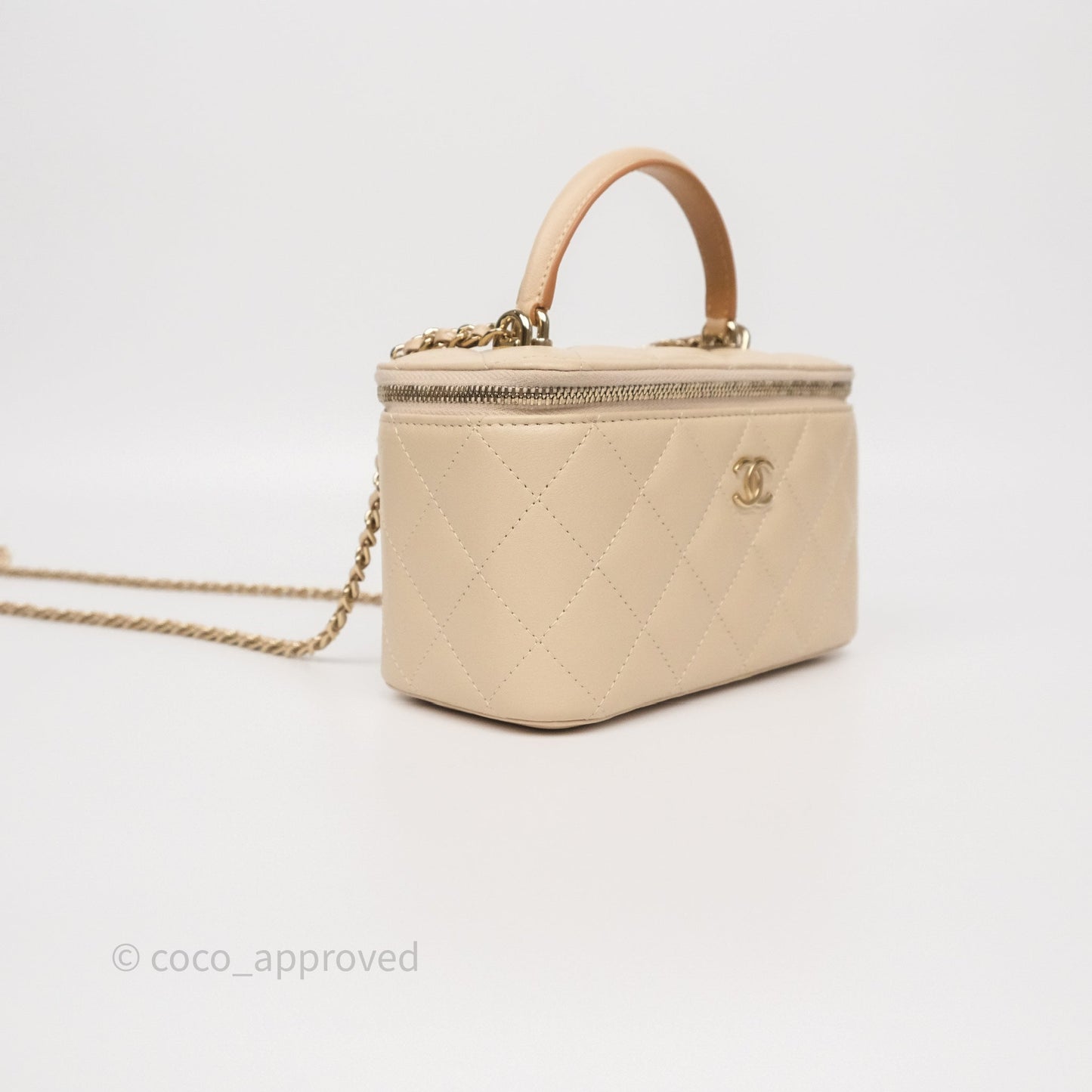 Chanel Vanity Rectangular Top Handle Ecru/Beige Lambskin Gold Hardware 23P