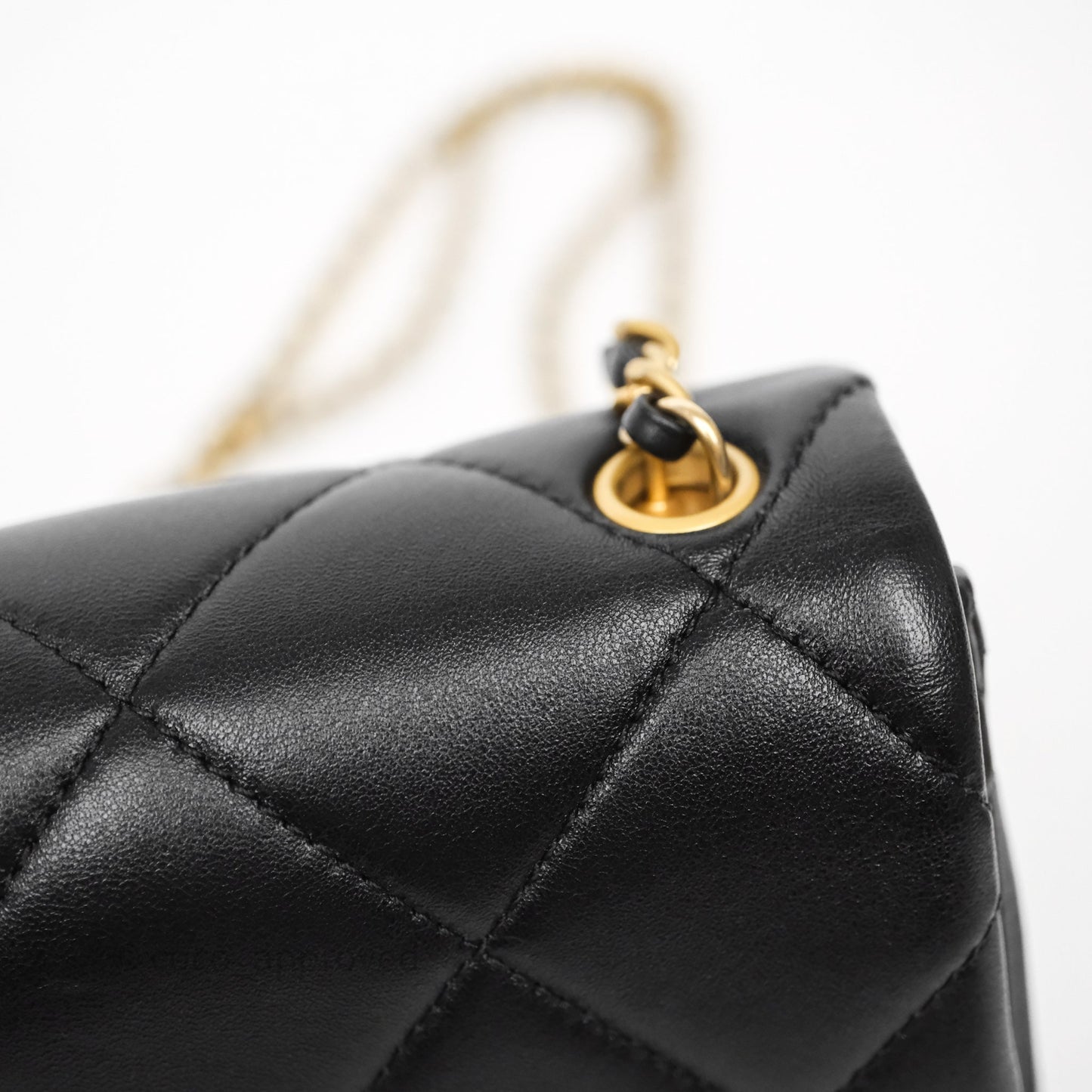 Chanel Quilted Flap Bag with Pearl Chain Black Calfskin Aged Gold Hardware
