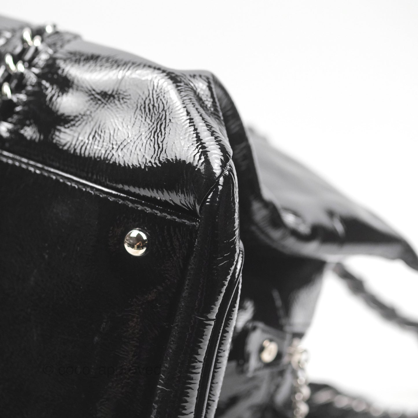 Chanel Bowling Tote Bag Black Glazed Calfskin Silver Hardware