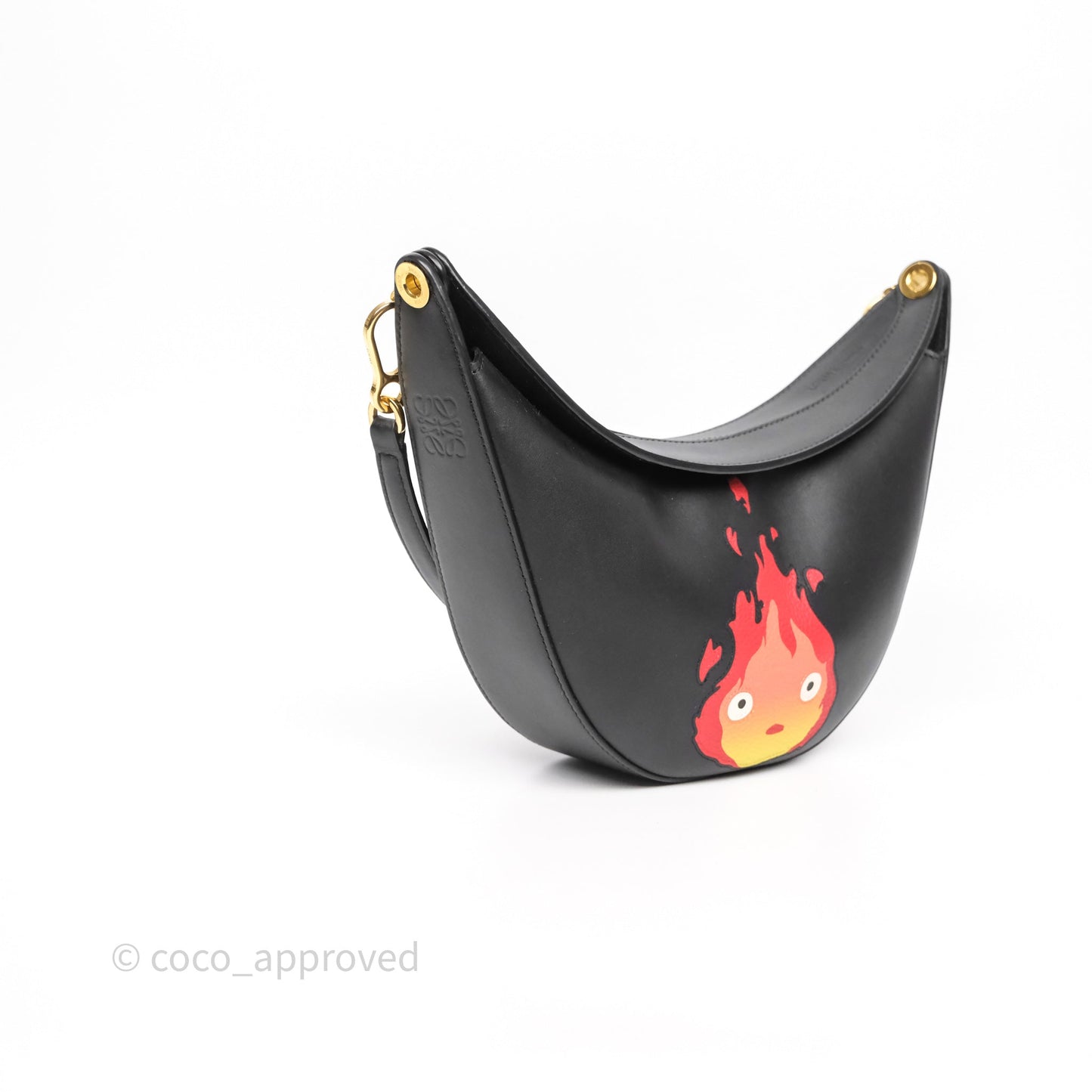 Loewe x Howls Calcifer Luna Shoulder Bag In Black Calfskin